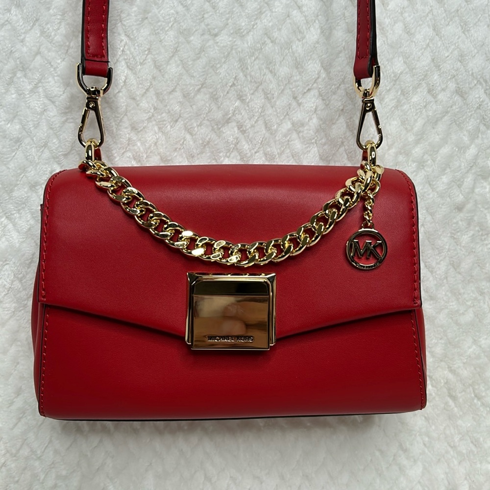 Michael Kors Lita small red leather crossbody purse